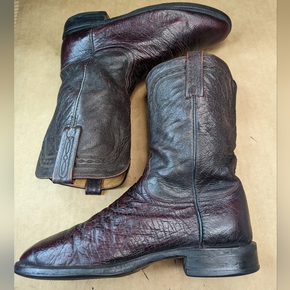 Lucchese Boots men's size 10 D. Exotic Genuine Black Cherry Smooth Ostrich leath - Picture 7 of 13